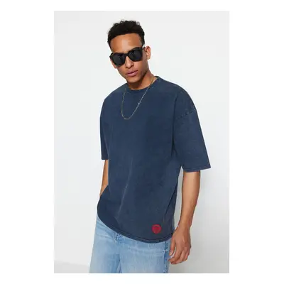 Trendyol Limited Edition Indigo Oversize/Wide Cut Faded 100% Cotton T-Shirt