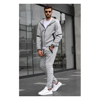 Madmext Gray Men's Tracksuit with a Zippered Hoodie