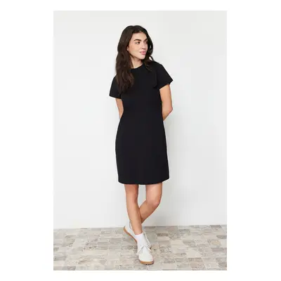 Trendyol Black 100% Cotton Pocket Detailed Crew Neck Short Sleeve Knitted T-shirt Dress