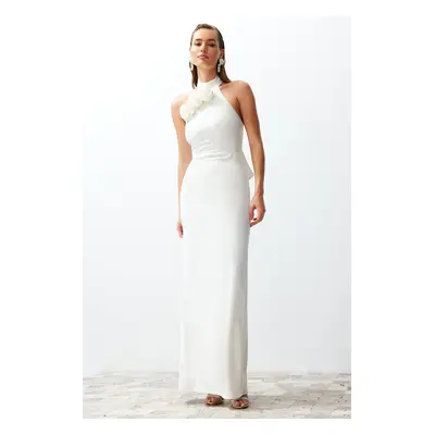 Trendyol Bridal White Rose Detailed Woven Elegant Evening Dress