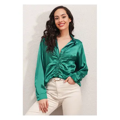 Bigdart Pleated Satin Shirt - A.green.