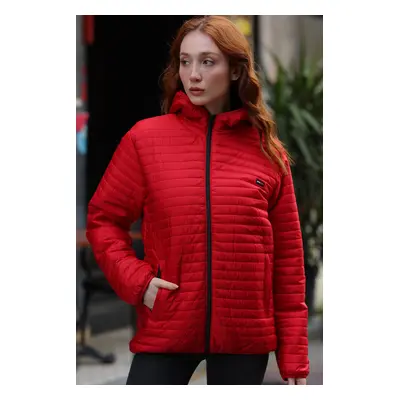 River Club Women's Red Hooded Inner Lined Water And Windproof Coat.