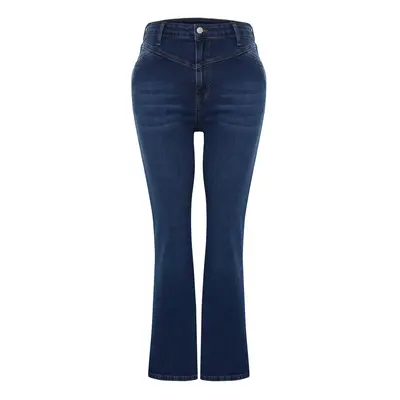 Trendyol Curve Blue High Waist Comfort Stitch Detail Spanish Leg Flare Fit Jeans