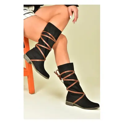 Fox Shoes Black/tan Suede Women's Boots with Lace-Up Detail