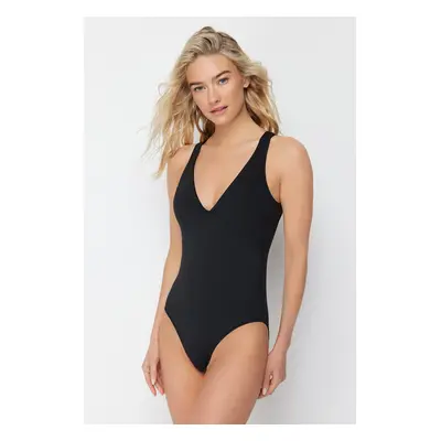 Trendyol Black V Neck Regular Swimsuit