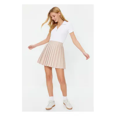 Trendyol Beige Pleat Detailed Mini Length Woven Skirt