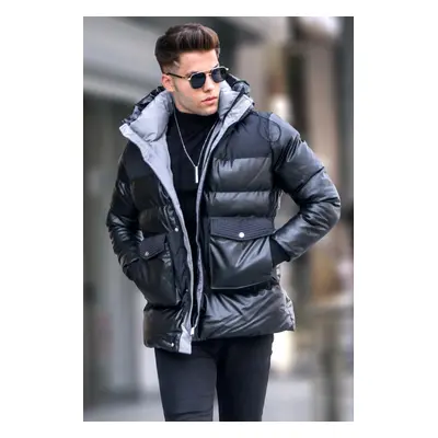 Madmext Black Hooded Pocket Detailed Puffer Coat