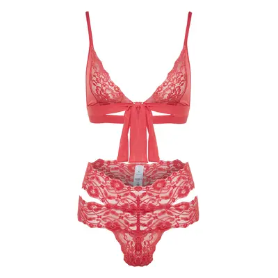 Trendyol Pomegranate Flower Lace Detailed Rope Strapless Underwireless Knitted Underwear Set