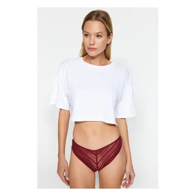 Trendyol Black-White-Claret Red Pack Polyamide Brazilian Knitted Panties