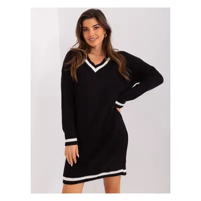 Black knitted dress with neckline