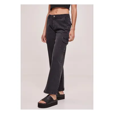 Women's High Waist Straight Denim Cargo Jeans - Black