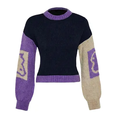 Trendyol Navy Blue Soft Textured Color Block Knitwear Sweater