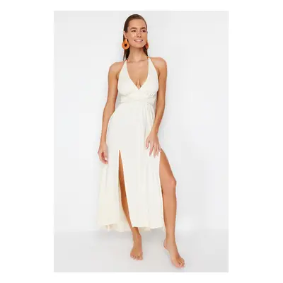 Trendyol Ecru Maxi Knitted Beaded Accessory Beach Dress