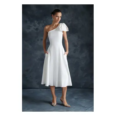 Trendyol Bridal White A-Cut Bow Detailed Woven Wedding/Wedding Elegant Evening Dress