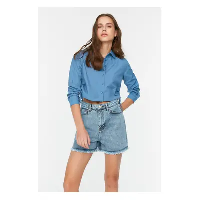 Trendyol Blue Ripped Denim Shorts