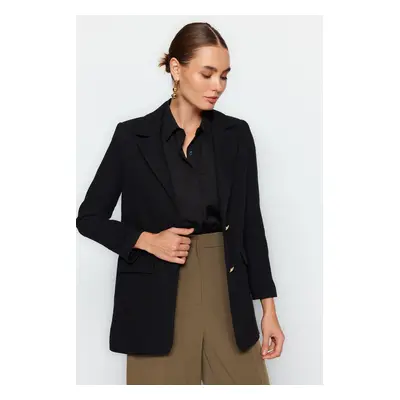 Trendyol Black Tweed Regular Lined Woven Blazer Jacket with Metal Buttons