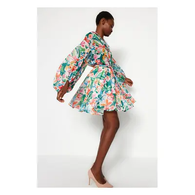 Trendyol Multi Color Floral Pattern Waist Open Mini Lined Chiffon Woven Dress