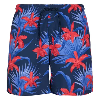 Swim shorts with blue/red pattern