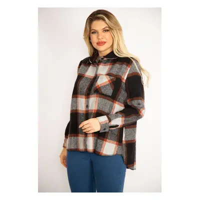 Şans Women's Plus Size Cinnamon Casual Fit Plaid Shirt