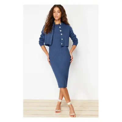 Trendyol Indigo Plain Midi Knit Dress