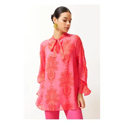 Trendyol Pink Lined Chiffon Patterned Woven Tunic