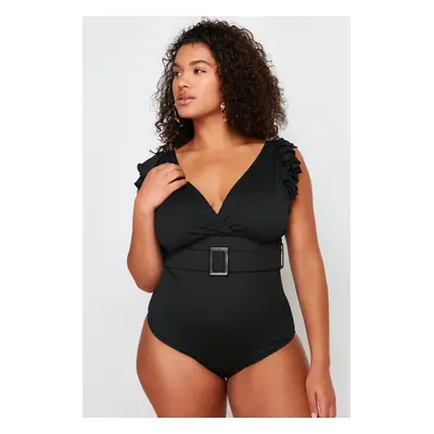 Trendyol Curve Black Deep V Arch Knitted Compression Swimsuit