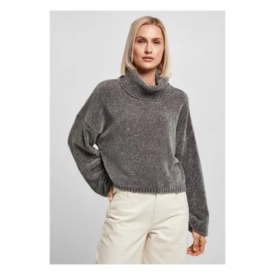 Women's turtleneck with short chenille sweater asphalt