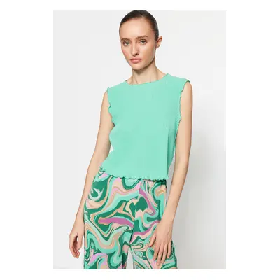 Trendyol Green Pleated Crop Knitted Blouse