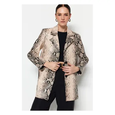 Trendyol Beige Animal Patterned Jacket Coat