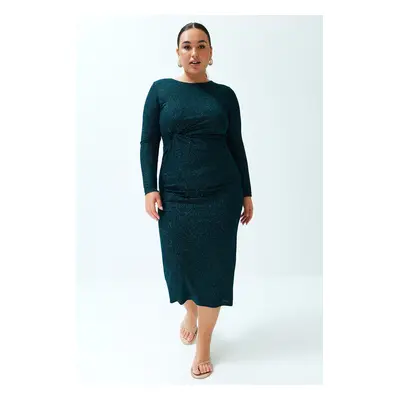 Trendyol Curve Emerald Green Midi Lurex Knitted Dress