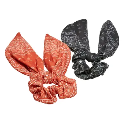 Scarf Scrunchies with Bow 2 Pack Orange/Black