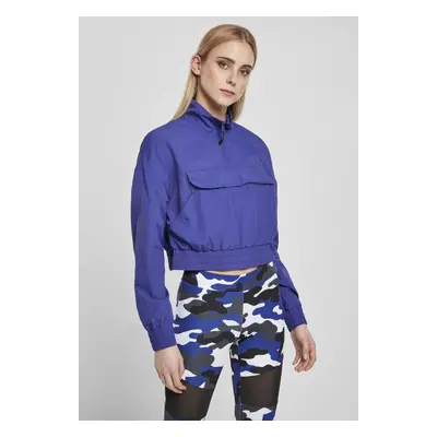 Women's jacket with cropped crinkle nylon, blue-purple