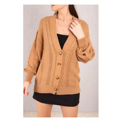 armonika Women's Mink Hair Braid Detail Buttoned Cardigan