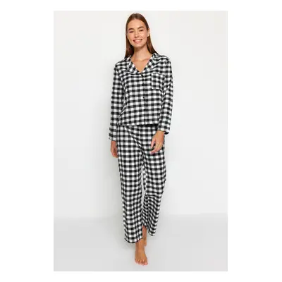 Trendyol Black Flannel Cotton Plaid Shirt-Pants Woven Pajama Set