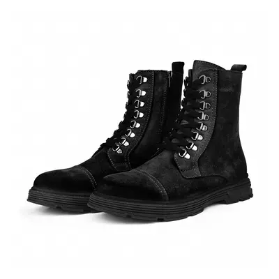 Ducavelli Military Genuine Leather Anti-slip Sole Lace-Up Long Suede Boots Black.