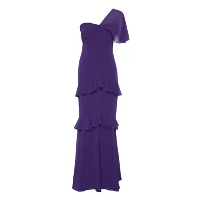 Trendyol Purple A-Cut Ruffled Woven Long Evening Dress