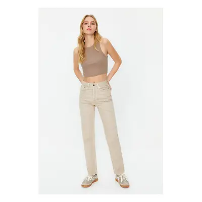 Trendyol Stone High Waist Straight Jeans