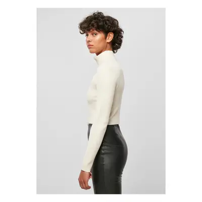 Women's sweater with a zipper with cropped rib knit whitesand