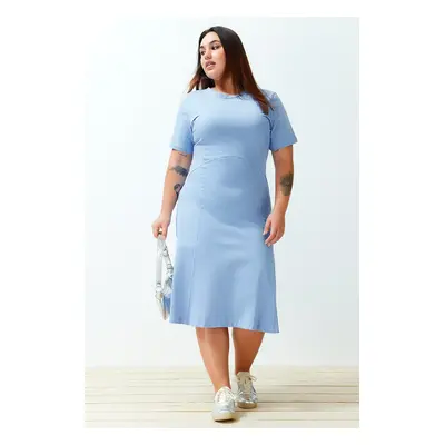 Trendyol Curve Blue Stitching Detailed Midi Knitted Dress