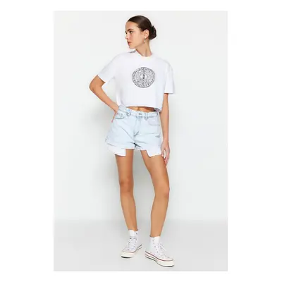 Trendyol Light Blue Wear High Waist Denim Shorts