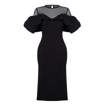 Trendyol Black Body-Sitting Woven Collar Detailed Elegant Evening Dress