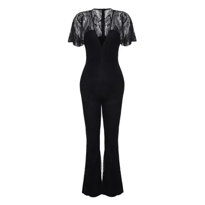 Trendyol Black Lace Collar Detailed Woven Jumpsuit