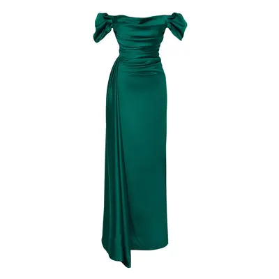 Trendyol Emerald Green Woven Satin Long Elegant Evening Dress