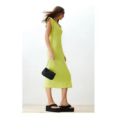 Trendyol Lime Fitted Moon Sleeve Ribbed Flexible Midi Knitted Pencil Dress