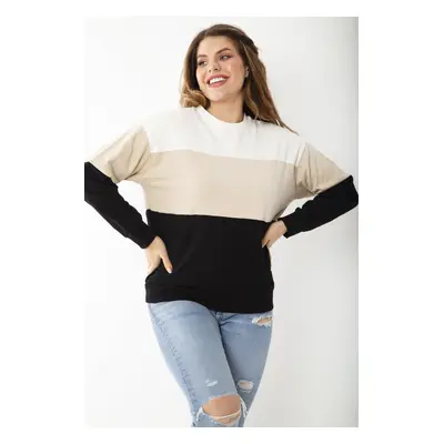 Şans Women's Plus Size Colorful Color Combination Sweatshirt