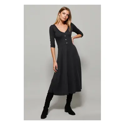 Cool & Sexy Women's Anthracite V-Neck Dress with Button Accessories