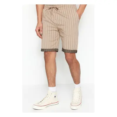 Trendyol Beige Men's Regular Mid-Length/Regular Cut Striped Shorts.