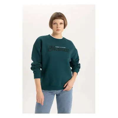 DEFACTO Relax Fit Slogan Long Sleeve Sweatshirt