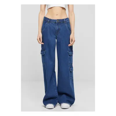 Women's Cargo Jeans with Medium Waist - Blue