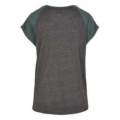 Women's raglan T-shirt with contrasting charcoal/bottlegreen